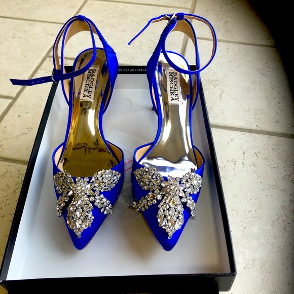 Badgley Mischka Satin Fana Crystal Embellished Peep Toe